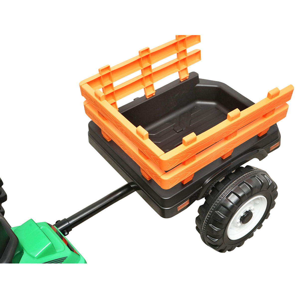 Electric trailer tractor for kids with a 12V/10Ah battery and remote control JS3158B green with a leather seat.