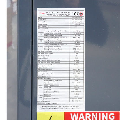 15 KW heat pump, 230V, ASH-55CHW/FR air-water Aokol