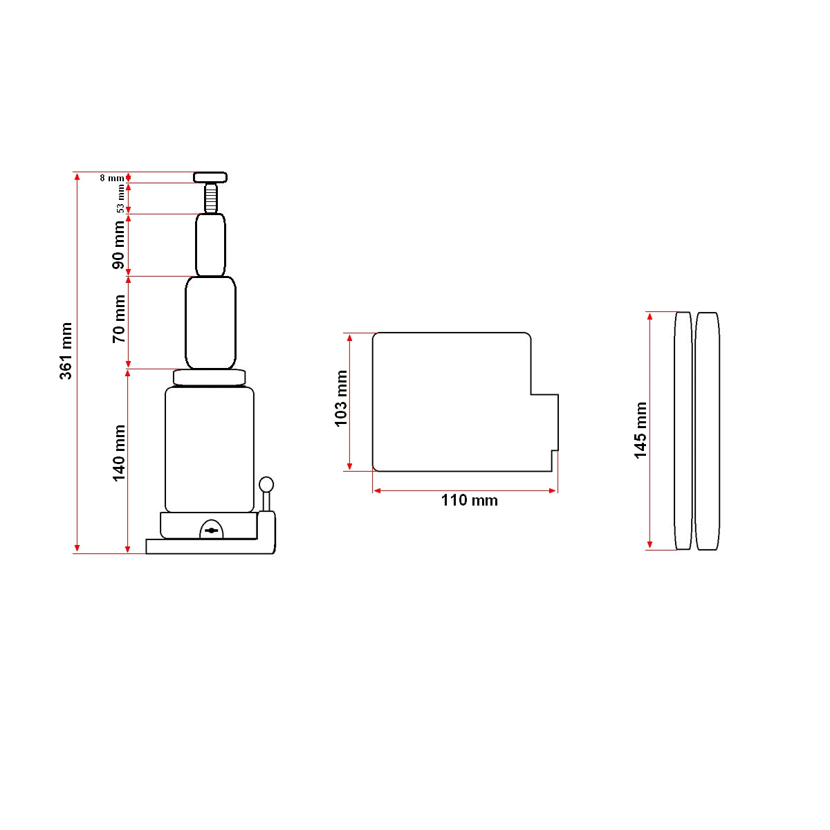 Hydraulic jack with double piston 2 tons 150mm