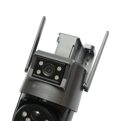 Dual-lens surveillance camera 6 MP, 4G, WIFI 2.4 GHz with solar panel, 10000 mAh battery, 360 degrees PTZ, human PIR detection, night vision and Ubox application.