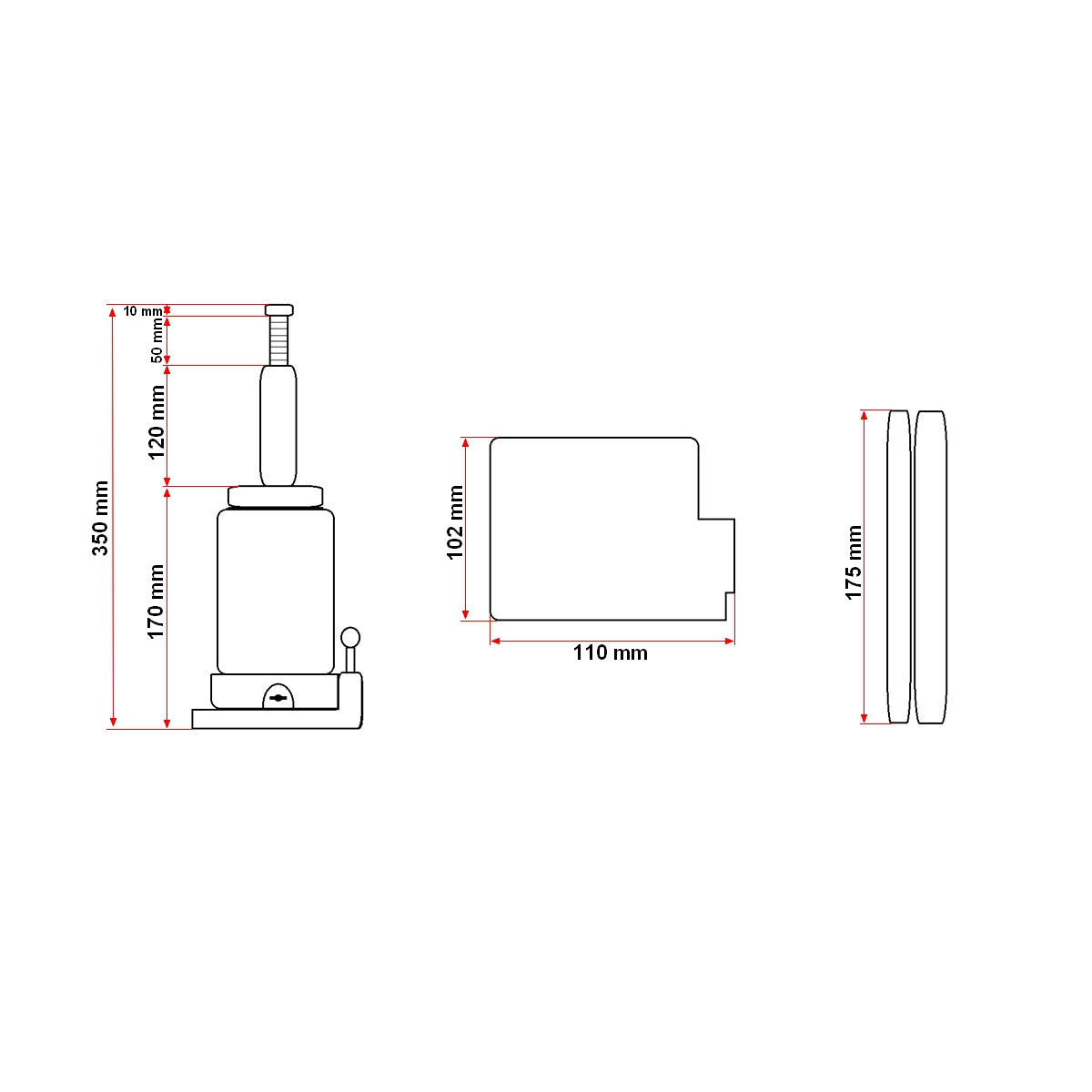5-ton piston type hydraulic jack with valve 180mm