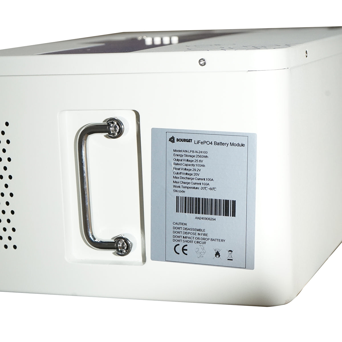 Li-ion LifePo4 Battery 25.6V, 100Ah with BMS, deep cycle, LCD display 410x370x160mm IP54 Bourget